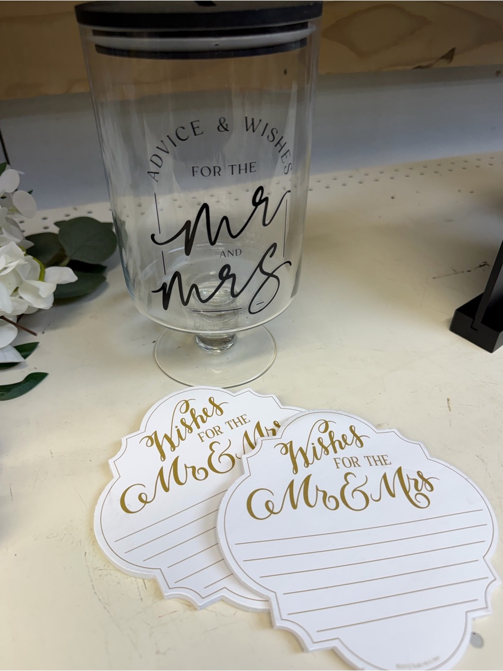 Advice & Wishes Wedding Card Jar Set - White & Gold